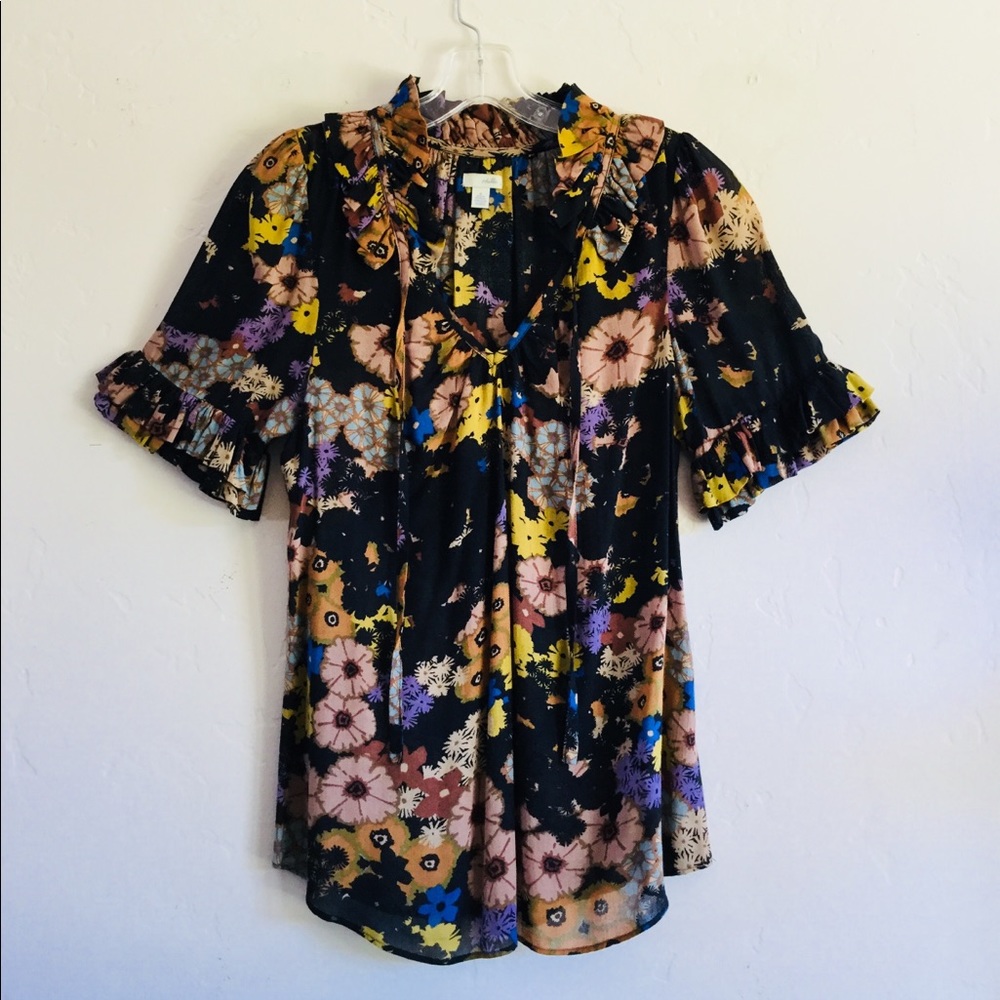 Anthropologie Odille ruffled floral blouse Size 4